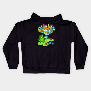 Frog with bouquet of flowers Kids Hoodie